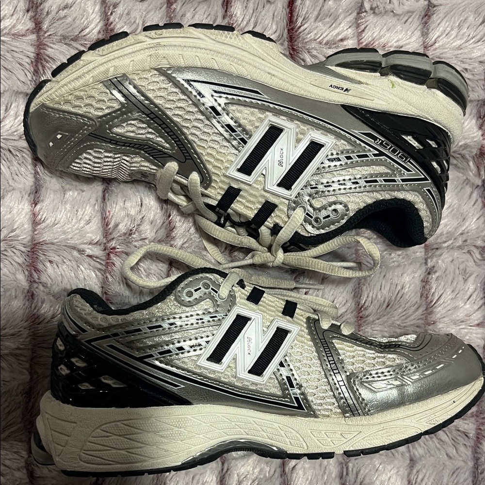 New Balance Silver and Black Kids Sneakers